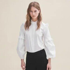 Maje BIANCO Loutan Balloon-Sleeve Poplin shirt with frills